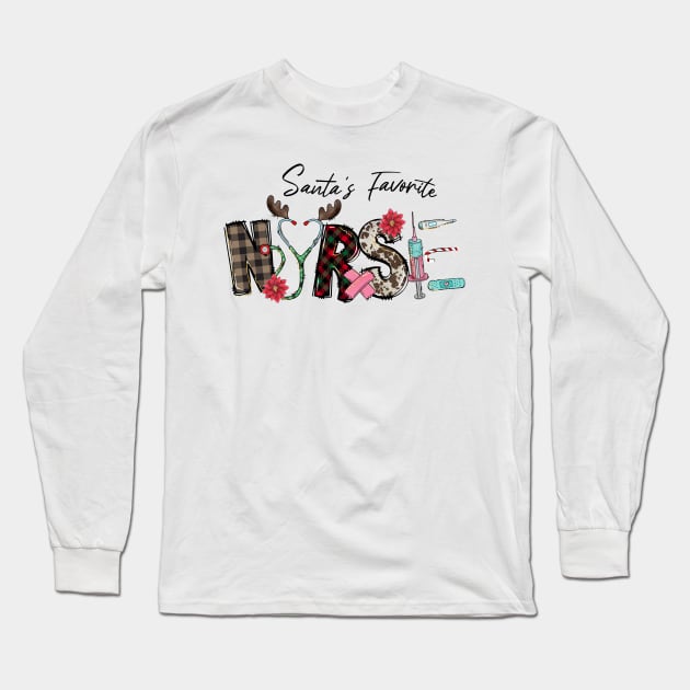 Santa's Favorite Nurse Long Sleeve T-Shirt by MZeeDesigns